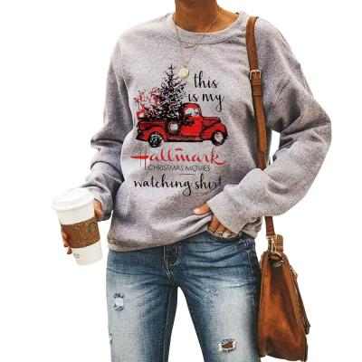 China Anti-Wrinkle Popular Christmas Women's Pullover Sweater Letter Printed Around Neck Long Sleeve Sweater for sale