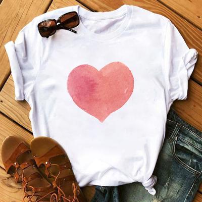 China Fashion Women Anti-Wrinkle Print Red T-shirt Female Heart Harajuku Tees Love Cute Graphic T-shirt Ladies Tops T-shirt for sale