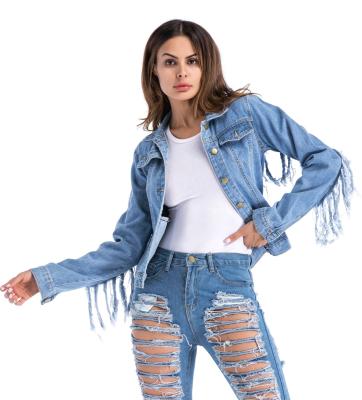 China Women Tassel Denim Jacket Breathable Spring Autumn Blue Casual Denim Jackets Coated for sale