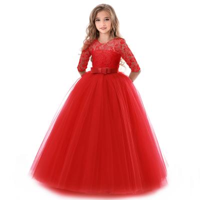 China Breathable Dress Girls Wedding Children's Costume For Piano Performance Lace Dress Half Sleeve Princess Dress for sale