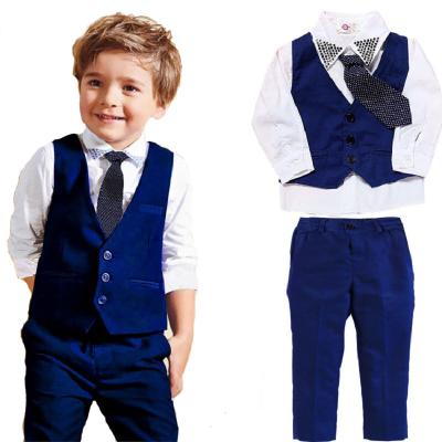 China Boy Kids Casual Clothes Outfits Sets Gentleman Tie Vest Shirt Pants Little Boys 4-Piece Suit for sale