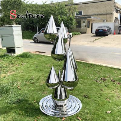 China Europe Large Outdoor Decoration Metal Abstract Stainless Steel Mirror Rainwater Falling Sculpture for sale