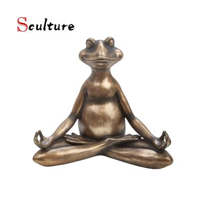 China Europe Zen Yoga Frog Figurine Garden Statue Meditating Bronze Sculpture for sale