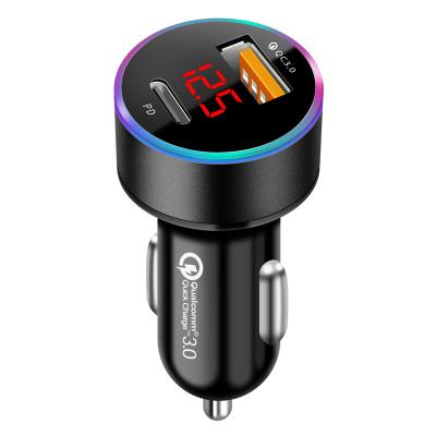 China Mobile Phone 2IN1 18W PD Car Charger LED Dual USB QC3.0 12v 24v Adapter for SAMSUNG IPHONE chargering for sale