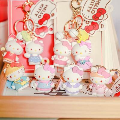 China Anti-lost Cute Anime Cartoon Character PVC Kawaii Keychains 3D Key Chains Rings 3D Cartoon Kawaii Hello Kitty Cat Keychains for sale