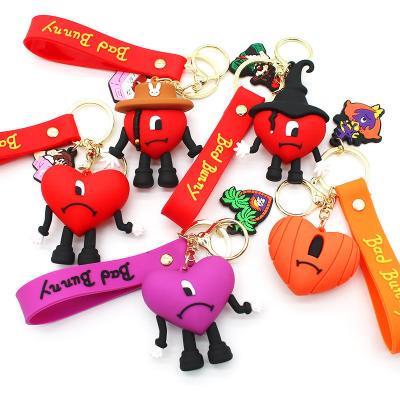 China Wholesale Anti-lost Keychains Wholesale Rubber Cartoon Cute PVC 3D Soft Custom Soft Key Chain For Student Bad Bunny Key Chain for sale