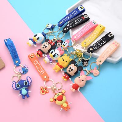 China Promotional Anti-lost Keychains Kids Fashion Kawaii Cute Anime Car Key Chain Ring Toy Keyring Stitch Minnie Mickey 3D Cartoon PVC Designer Key Chain for sale