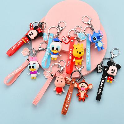 China Cartoon Character Anti-lost Cute Keychain Kawaii PVC Keychains 3D Key Chains Ring 3D Bear Minnie Mickey Stitch Pig Tiger Keychain for sale