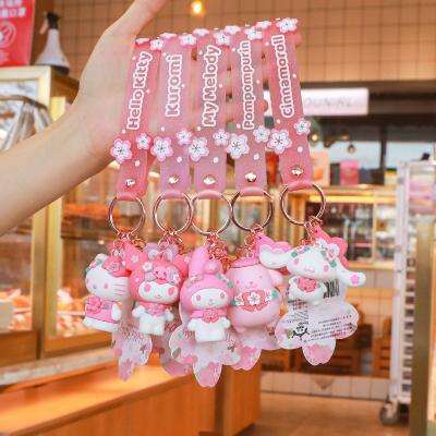 China Custom Cute Cartoon Anti-Lost 3D Hello Kitty Keychain Keychains With Wrist Strap Car Accessories Bag Ornament Doll PVC Gold Keyring Gift for sale