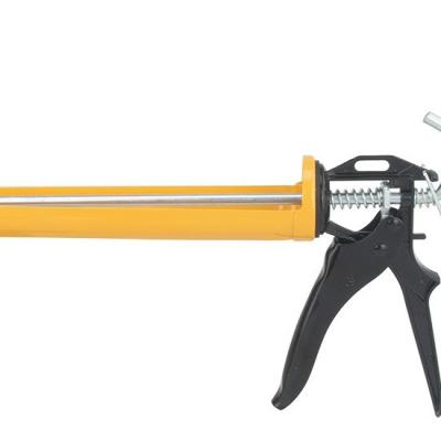 China Yellow Refillable Plastic Sausage Tube Air Caulking Gun Barrel 600ml Power Anti-Drop Mortar Labor Save for sale