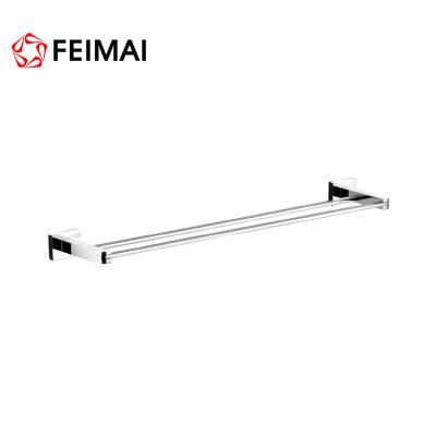 China Totally Brass Wall Mounted Brass Chrome Plated Square Design Double Towel Bar for sale