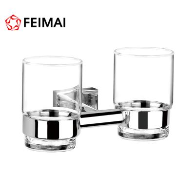 China Wholesale Modern Bathroom Accessories Set Wall Mounted Tumbler Holder Chrome Finish Glass Tumbler Cup Holder for sale