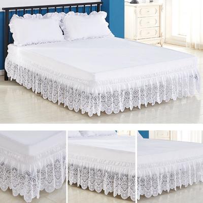 China Homemade Embroidery Lace Wrap Around Ruffled Bed Skirt With Adjustable Elastic Waistband for sale