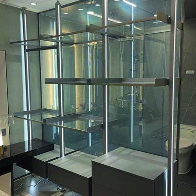 China Modern Design High Quality Single Glass Wardrobe Door Aluminum Profile Led Light Glass Wardrobe for sale