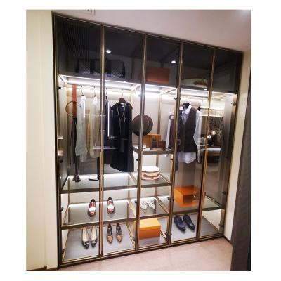 China Modern Home Furniture Luxury Aluminum Frame Display Bedroom Wardrobe LED Glass Light for sale