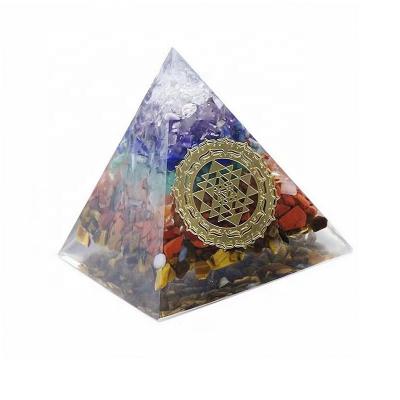 China Europe 4 5 6cm Rainbow Resin Craft Home Statue 7 Chakra Table Decor Stones Orgonite Pyramid Energy Sri Yantra Orgone Pyramid for sale