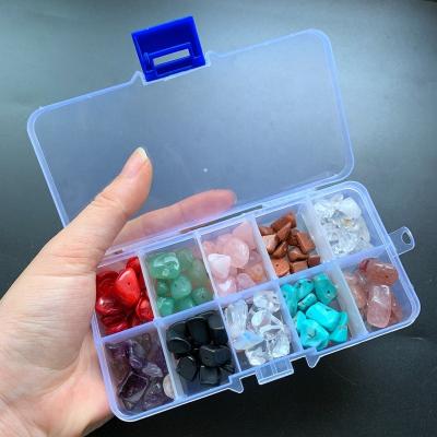 China DIY Material 10 Grids Irregular Shaped Gemstone Loose Beads Set OEM DIY Natural Material Gravel Tumbled Crushed Stones Kit Plastic Gift Box for sale