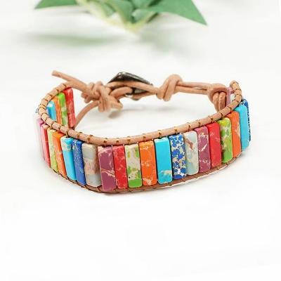 China BOHEMIA Rope Bracelet Boho Style Hand Woven Leather Hand Tied Wrap Bracelet Knot Beads Braided Gemstone Bracelet Rope Jewelry for sale