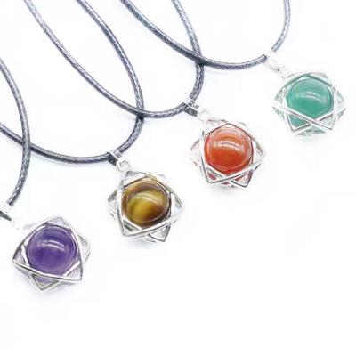 China FASHIONABLE Natural Star Dangling Bead Bead Pendant Necklace Carnelian Stone Roll Balls Rope Chain Jewelry Alloy Pentagon Amethyst for sale