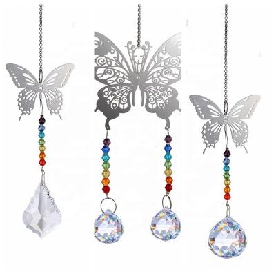 China 100% Acrylic Beads Crystal Sun Catcher Prism Pendant 2pcs Chakra Diamond Suncatchers Wall Room Hanging Butterfly Ornament Handmade Wholesale for sale