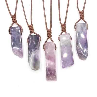 China Wholesale Handmade Crystal Irregular Crystal Flat Band Healing Europe Magic Wand Gemstone Bar Pendant Necklace for sale