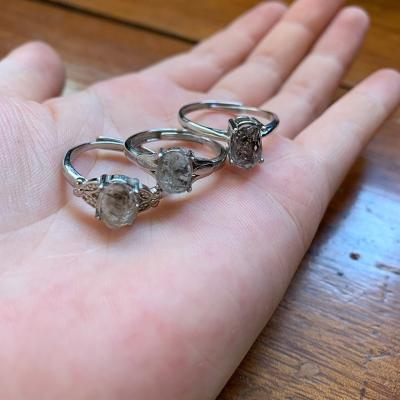 China CLASSIC natural jewelry Ring Adjustable Raw Stones Double Herkimer Diamond Quartz Crystals head Gem Copper Rings 925 silver plated for sale