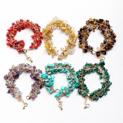 China Dropshipping Wholesale BOHEMIA Alloy Gold Plated Chain Stones Crystal Chips Beads Bangle Bohemia Jewelry Gravel Bracelet Rhinestones for sale