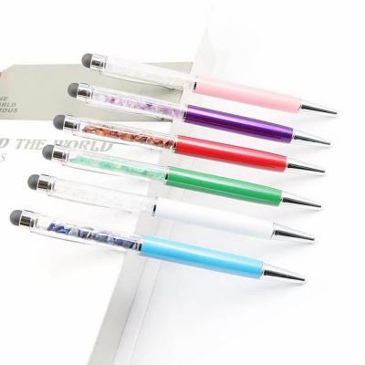 China Tumble Stone Promotional Pen Gift Promotion Ball Point Pen Gemstone Chips Crystal Pens Pen Folk Crafts Healing Gravel for Students Logo Pen Blue for sale