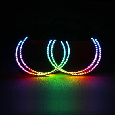 China Car LED Headklight 2008-2014 Dodge Challenger RGB Chasing Color LED DRL Projector Headlights Halo Rings for sale