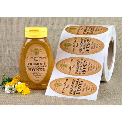 China Waterproof Custom Design Own Logo Label Kraft Paper Sticker For Honey Jar Bottle Label Bee Honey Label Sticker Roll Printing for sale