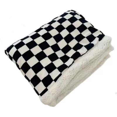 China Wholesale Checkered Sherpa Blanket Anti-pilling Throw Printed Plush For Couch Sofa Bed for sale