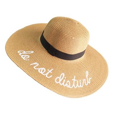 China Picture Embroidery Letters Summer Sun Hat Wide Brim Logo Custom Straw Hat Do Not Touch Beach Women Hats for sale