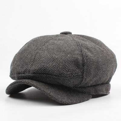 China Custom logo cabbie hat wholesale gatsby stock image wool felt checked fabric ivy hat newsboy hat for sale