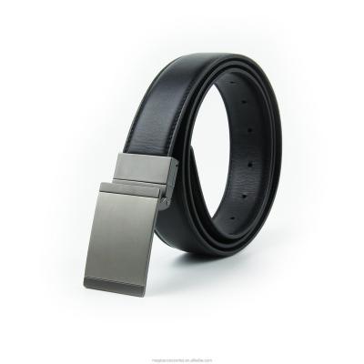 China Hot Selling ALLOY Automatic Buckle Adjustable Belt Black Smooth Leather Belt for sale