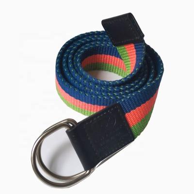 China Fashion.Casual Double D Ring Buckle Fashional Adjustable Colorful Stripe Webbing Strap Belt for sale