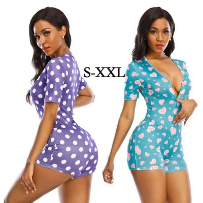 China European thin and comfortable upper V-neck pajamas breathable printing women's home one-piece service and American border plus size for sale