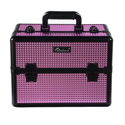 China Pro Fashion Portable Cosmetic Makeup Case Aluminum Beauty Case With Diamond Surface Storage Tray Boxes for sale