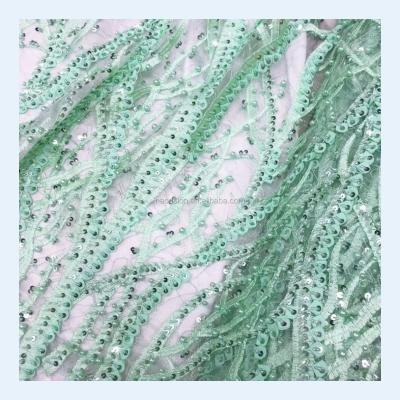 China Wholesale 3D Sequin Viable Handmade Beaded Lace Glitter Lace For Evening Dress Wedding Dress for sale