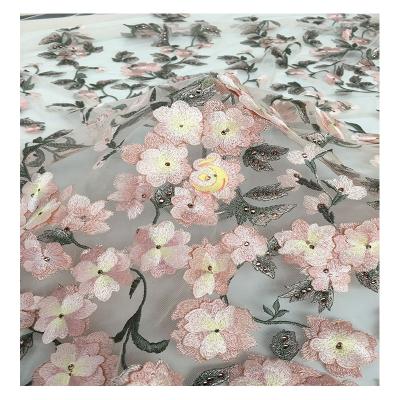 China Sustainable Nigeria lace 2020 3d flowers embroidery lace applique fabric for nigerian evening dresses for sale