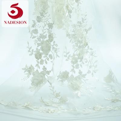 China New arrival viable 3d white flower Tulle lace fabric/3d white/3d floral lace embroidered lace fabric for sale