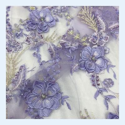 China New hottest viable lace fabric with 3D flower lace for evening dress handmade sequins beaded lace for sale