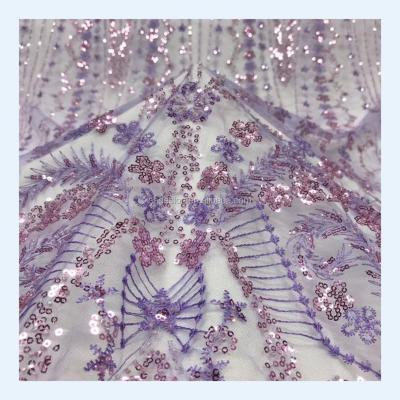 China Hottest viable glitter sequin beaded lace haute couture wholesale lace fabric for evening wedding dress for sale