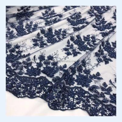 China Viable Luxury Wholesale Handmade Sequin Beaded African Lace Fabric Tulle Lace Fashion Ceremony Fabric for sale