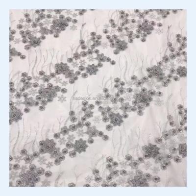 China Viable High Quality 3D Flower Lace Fabric Beaded Gorgeous African Bridal Lace Fabric For Wholesale for sale