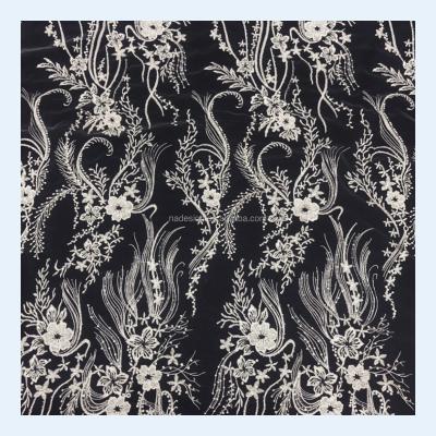 China Viable Luxury 8 Color Options Beaded White Bridal Dress Lace Fabric Tulle Embroidery French Style Wedding for sale