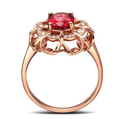 China Romantic Pink Oval Gemstone Rings Women Zircon Flower Rings Rose Gold Plated Rings Women Wholesale Supplier for sale