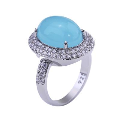 China Romantic Turquoise Rings Women Engagement Wedding Rings Oval Cyan Wholesale Supplier for sale