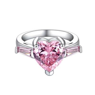 China Fashionable Lady WSYEAR Heart Ring Sets CZ Pink Crystal Double Rings Adjustable Opening Rings OEM Factory Wholesale for sale