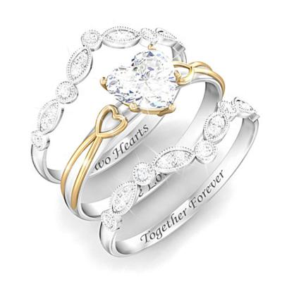 China 3Pcs/Set Gold Color Heart Ring Anniversary Proposal Jewelry Women's Romantic Exquisite Wedding Ring Set for sale