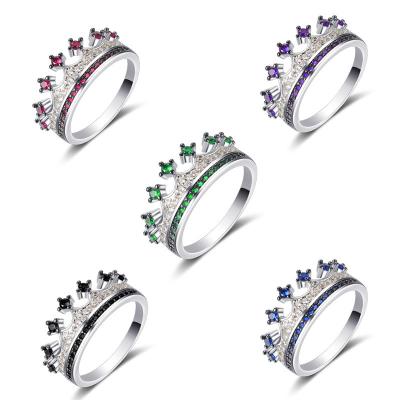 China FASHIONABLE Romantic CZ Crown Rings Silver Color Red Blue For Women Shape Green Zirconia Jewelry Wedding Rings Wholesale for sale